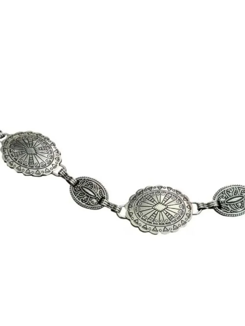 Vintage Y2K silver metal Concho Belt chain statement Adjustable up to womens XL